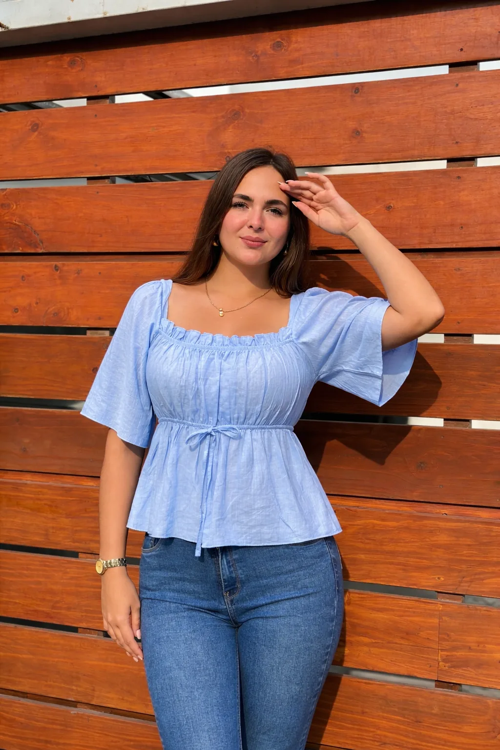 BLUSA PISCIS MANGA CORTA CELESTE BEBE